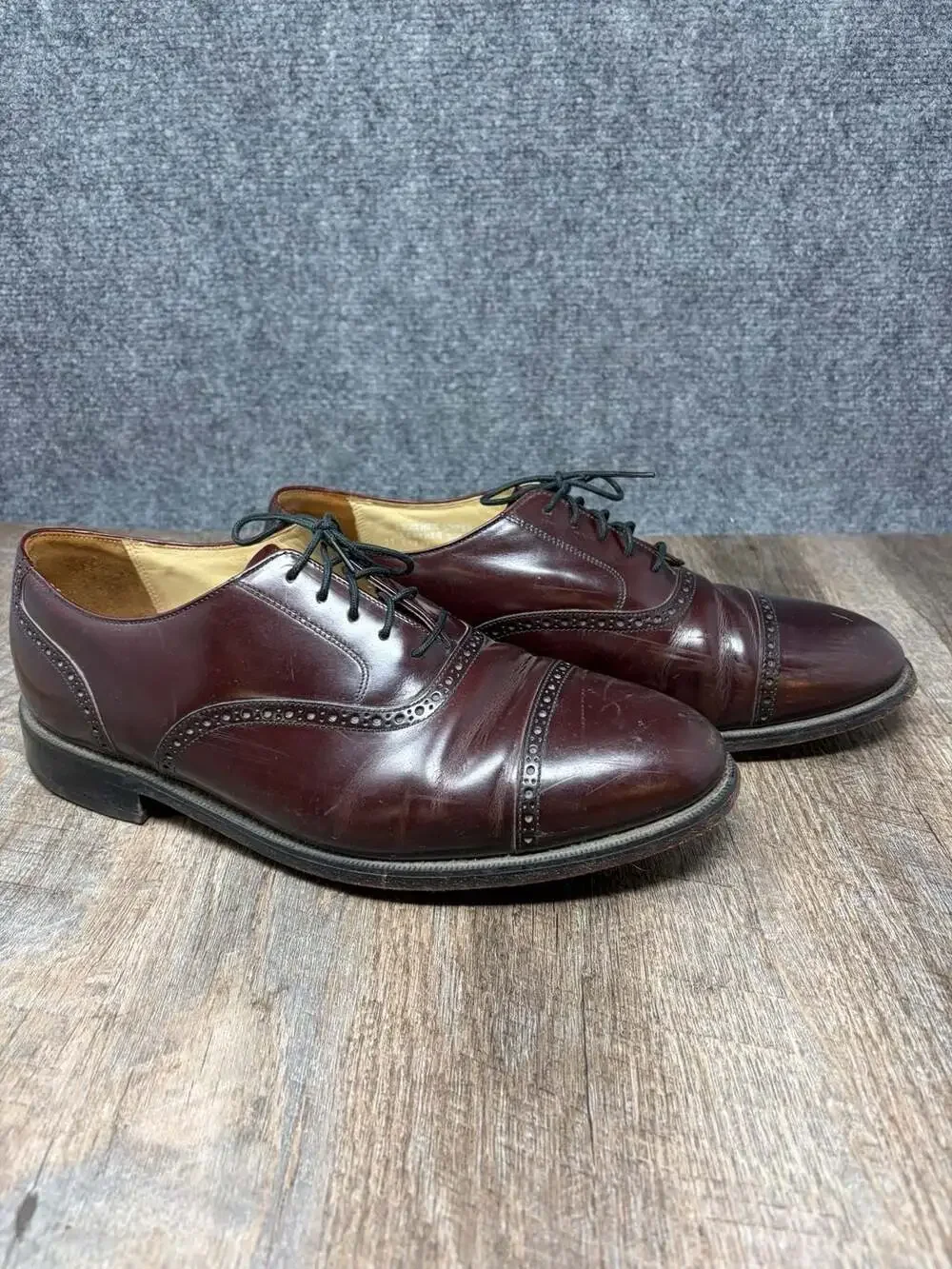 Bostonian Mens Oxfords Size 11EEE Impression Burgundy Leather Cap Toe Dress Shoe